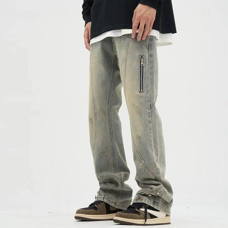 Breasted Jeans Ins Slightly Flared Slimming