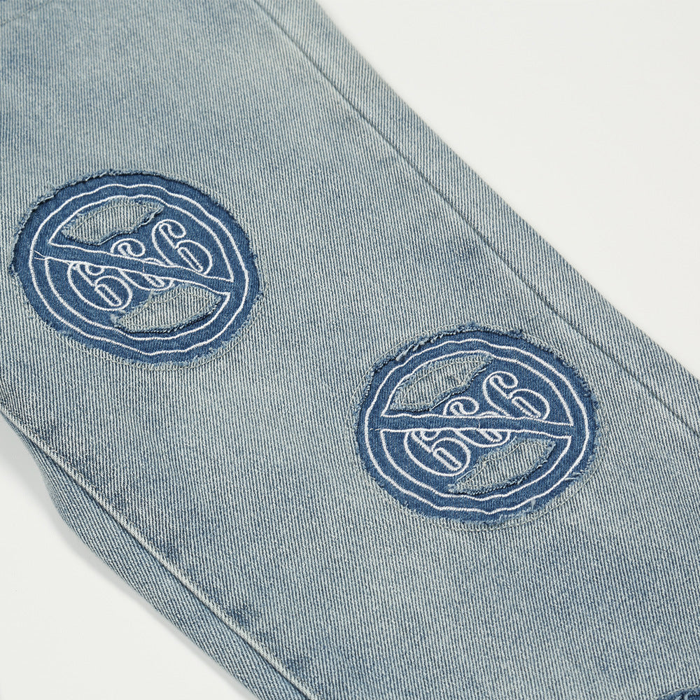 Loose Shredded Embroidered Washed Distressed Jeans