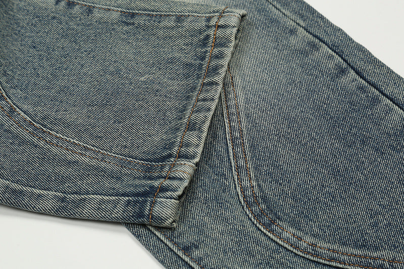 Straight Loose Wavy Double Zip Panel Jeans