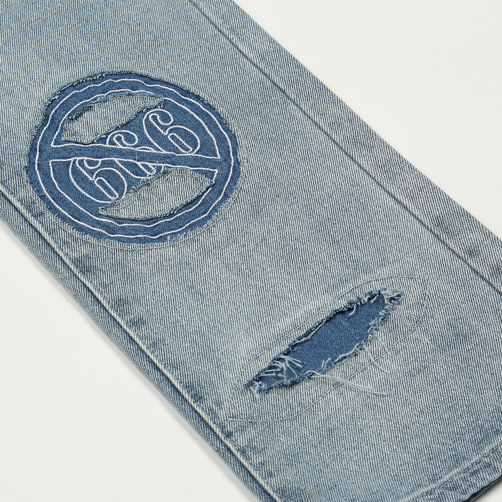 Loose Shredded Embroidered Washed Distressed Jeans