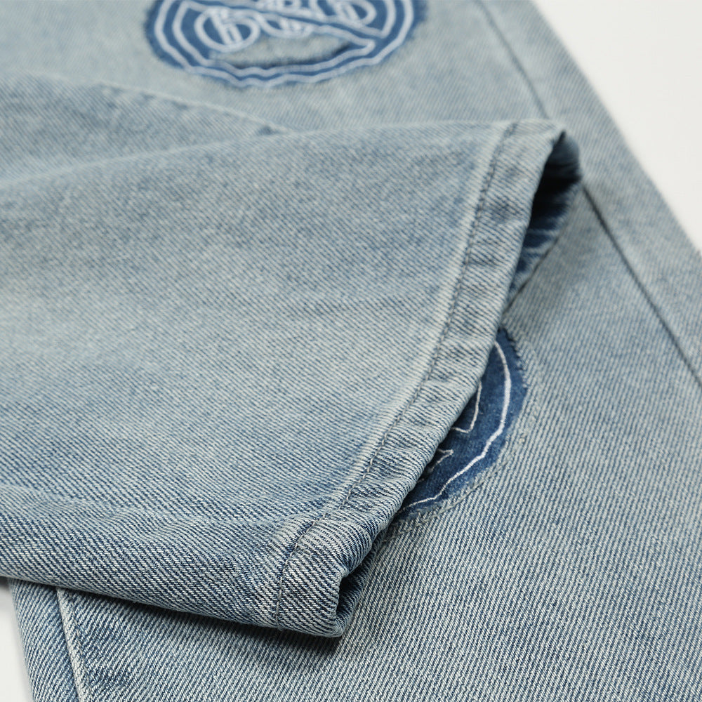Loose Shredded Embroidered Washed Distressed Jeans